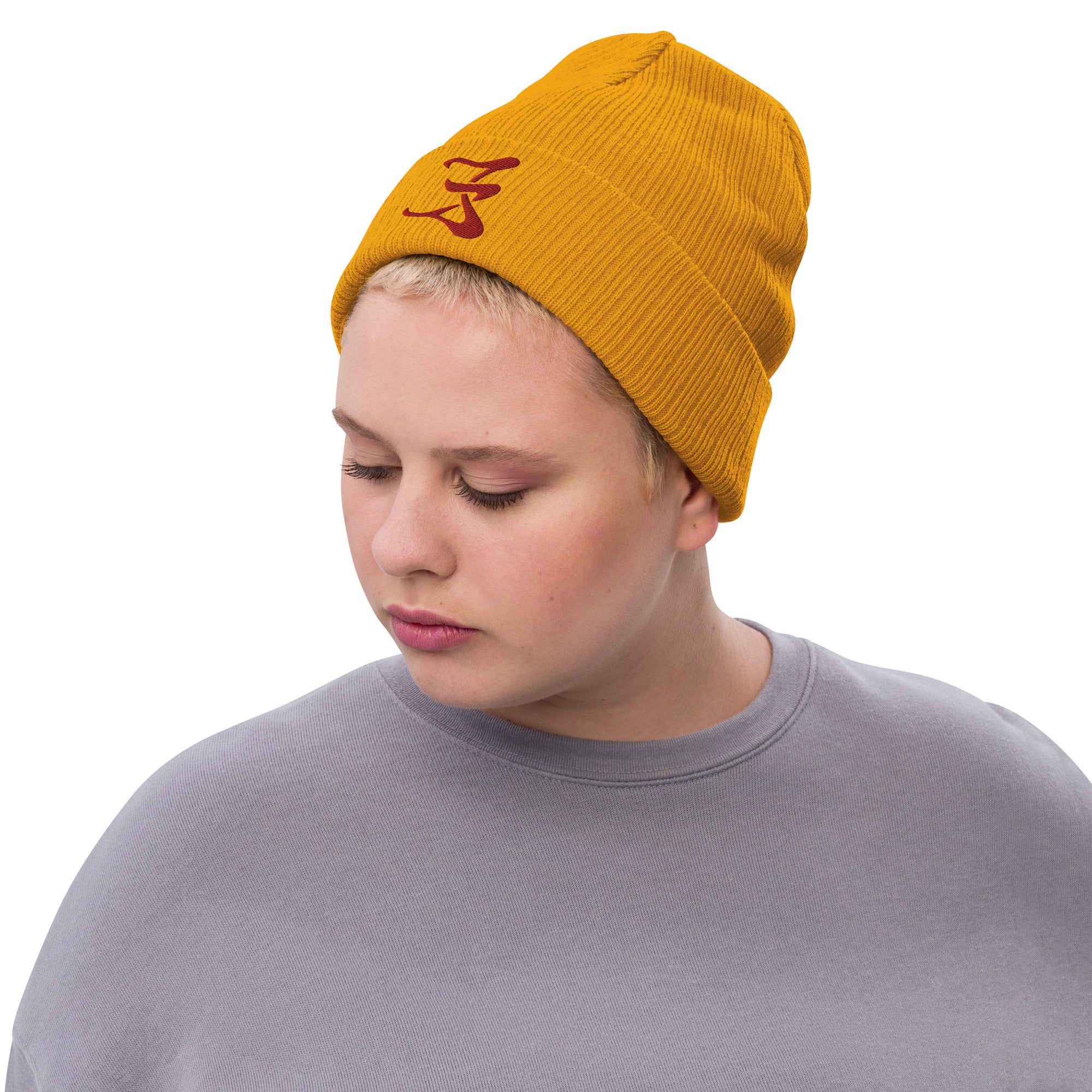 Ribbed knit beanie red logo #1