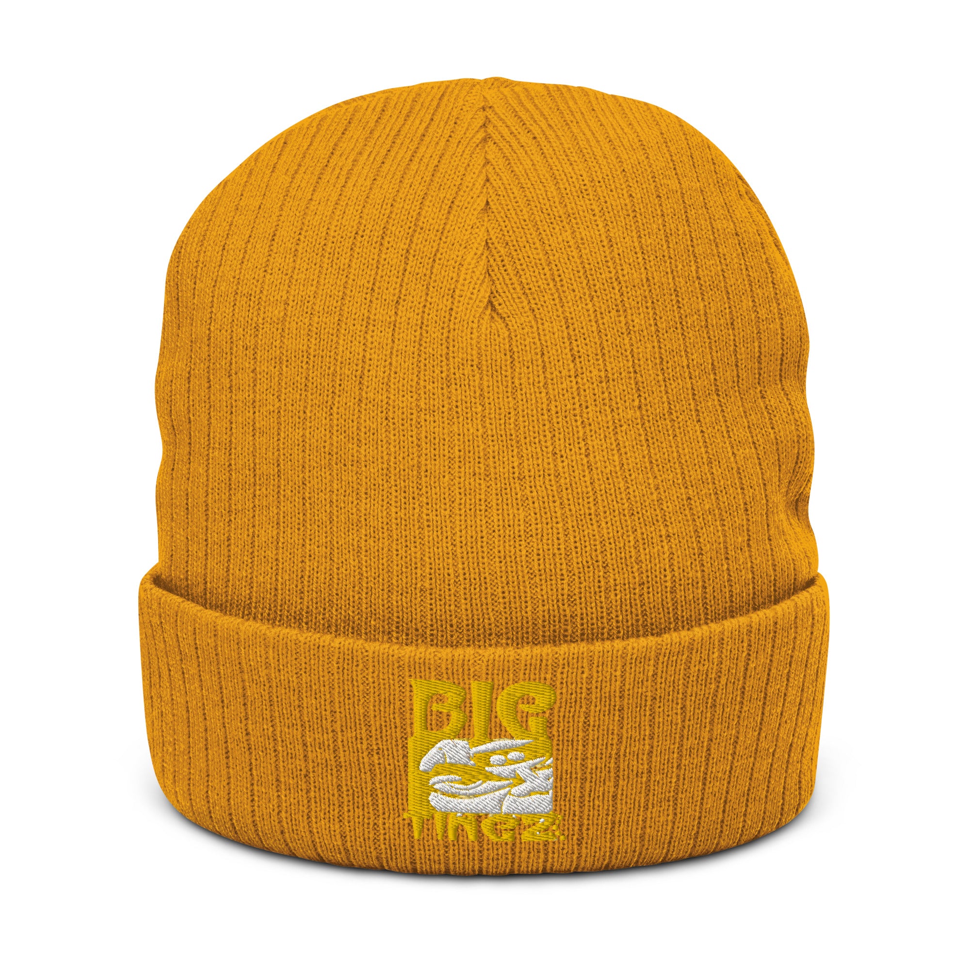 Ribbed knit beanie yellow logo #2